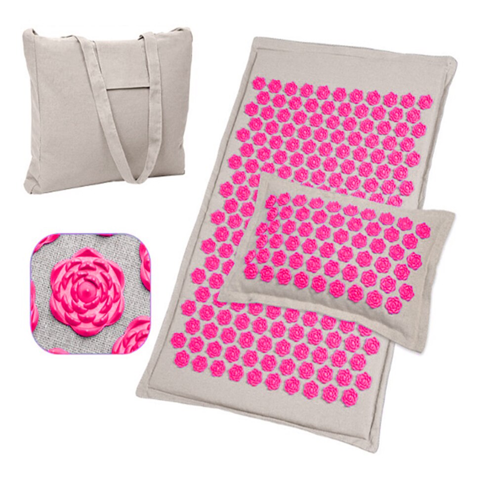 (Acquista ora) tappetino per agopuntura in lino organico naturale cuscino per massaggio con punta di loto cuscino per Yoga terapia schiena/collo/dolore: Rose 3 sets