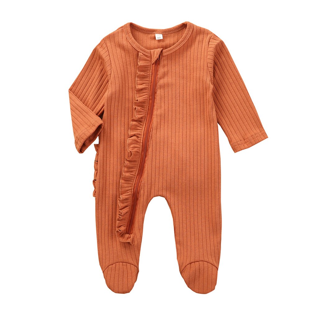 Arloneet roupas do bebê meninos meninas casaco de inverno babados de malha sólida macacão algodão outerwear recém-nascido casaco do bebê outwear: Orang / 0-3 Months