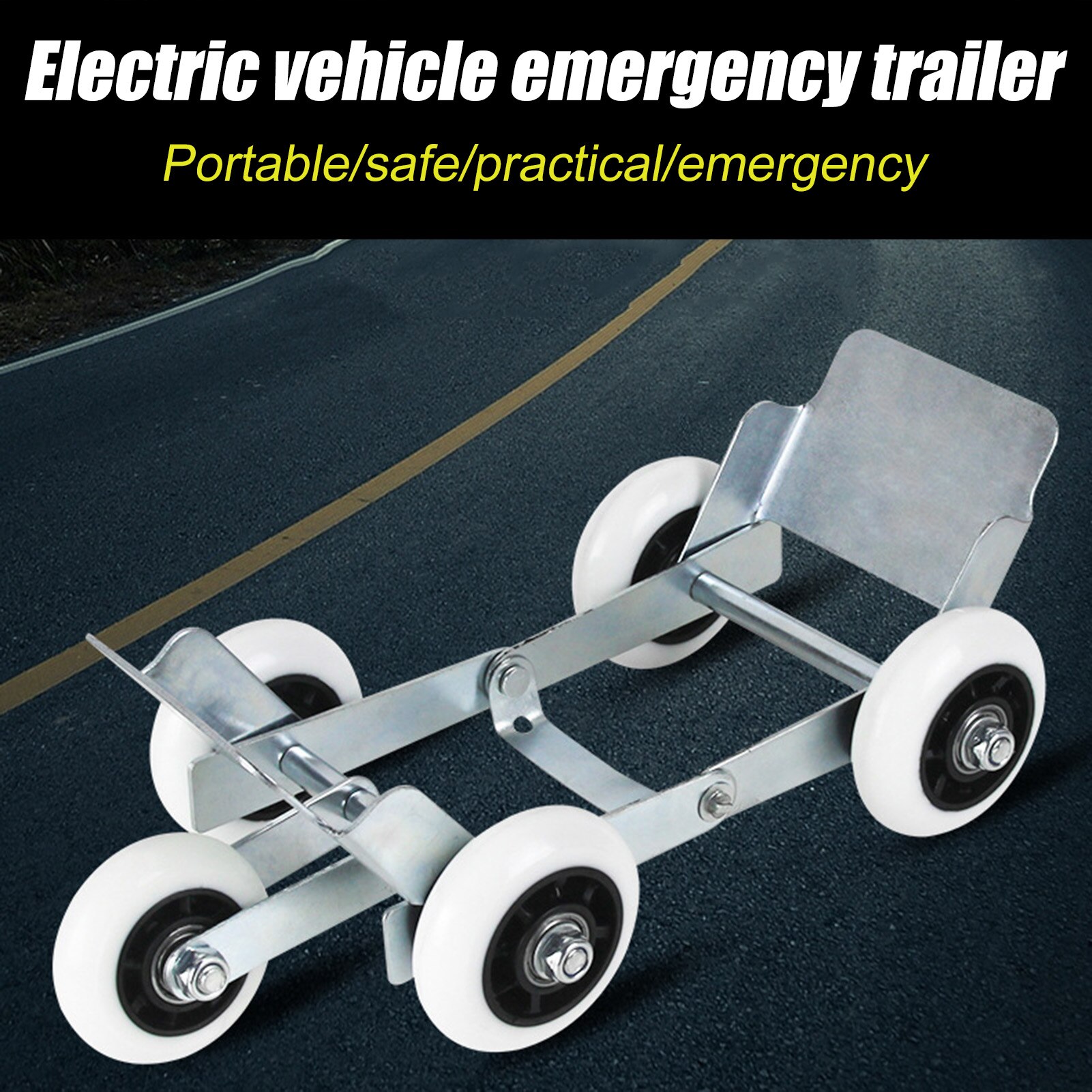 Elektrische Voertuig Nood Trailer Band Pusher Band Schaatsen Motorfiets Scooter Band Dolly Met 5 Wielen Platte Band Emergency Tool