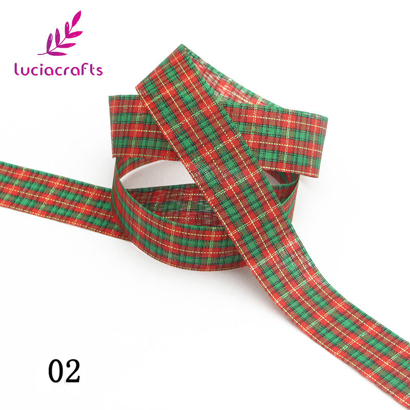 Lucia crafts 5 yard 25mm plaid print grosgrain bånd til hår sløjfer juleindpakning indretning  p0803: 02