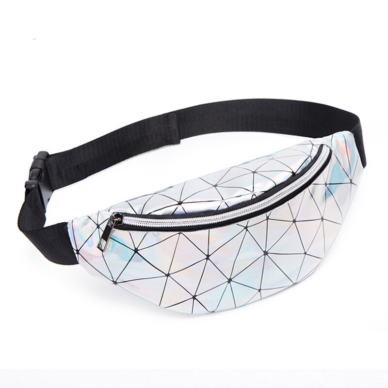 Disigner rhomboid holografisk fanny pack kvinnor midjeväskor cool personlighet geometrisk stöldskydd pu läder kudde 30 20