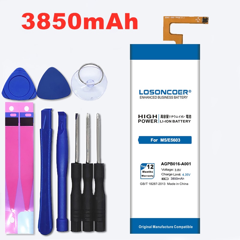 100% Original LOSONCOER 3850mAh AGPB016-A001 Li-Polymer for Sony Xperia M5 Battery M 5 E5603 E5606 E5653 E5633 E5643 E5663