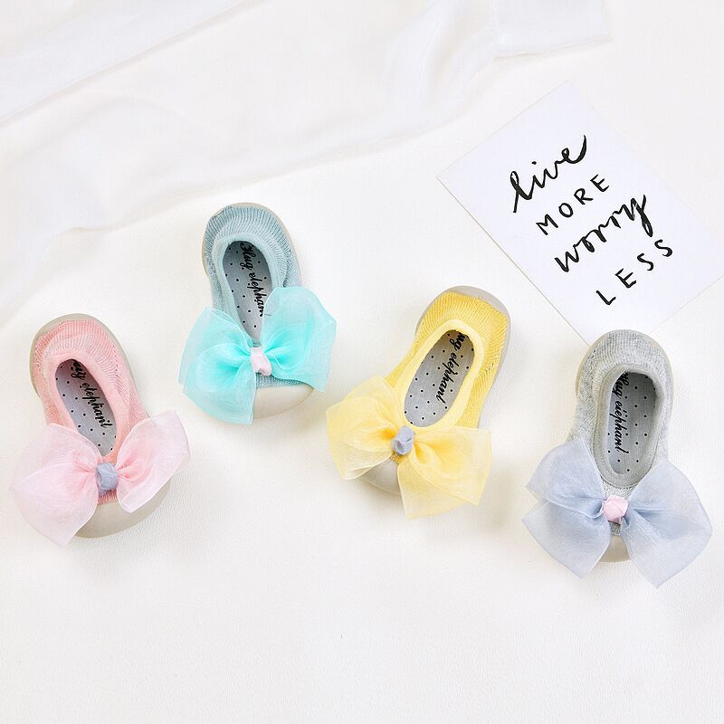 Bow Baby Rubber-Soled Toddler Shoes Newborn Cotton Non-slip Lace Floral Soft Bottom Floor Socks Children Toddler Shoes