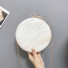 Women handmade round evening bag simple PU leather handbag female Clutches Chain Shoulder Bags M1141