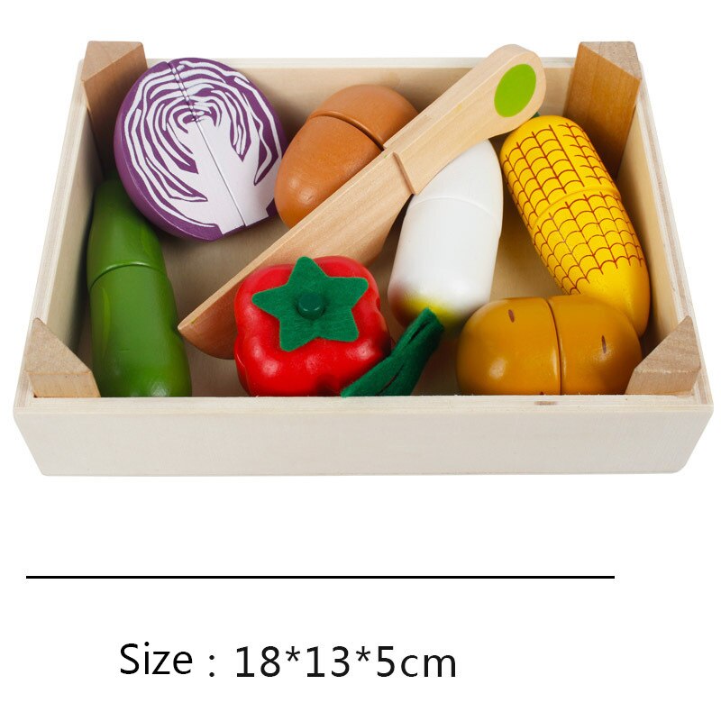 Montessori cut fruits and vegetables toys wooden classic game simulation kitchen series toys early education play house toy: E