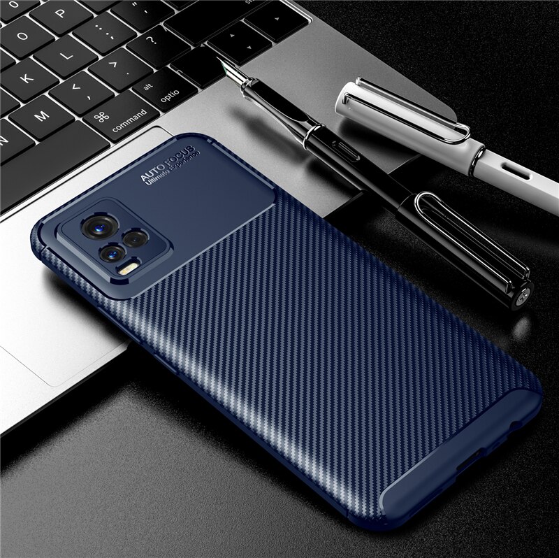 For VIVO V20 Case Soft Silicon Cover Carbon Fiber TPU Shockproof Case For VIVO V20 Pro Anti-fall Fundas: For VIVO V20 SE / Blue