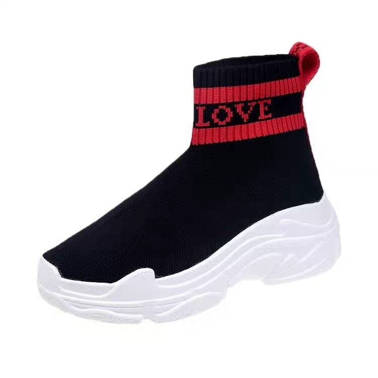 Socks Shoes Runner Heavy Sole Women Sneakers Speed Trainer Black White Glitter Trainers Casual Shoe: Red / 38