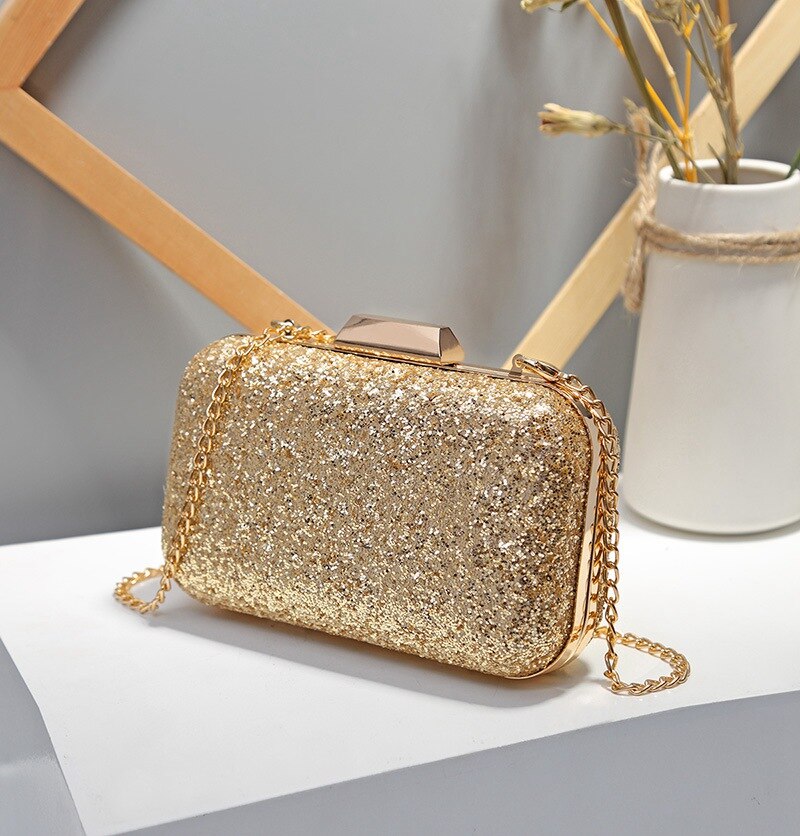 NYHED Women Wedding Ceremony Clutches Marriage Party Evening Chains Handbag Dinner Bag: Sequin gold