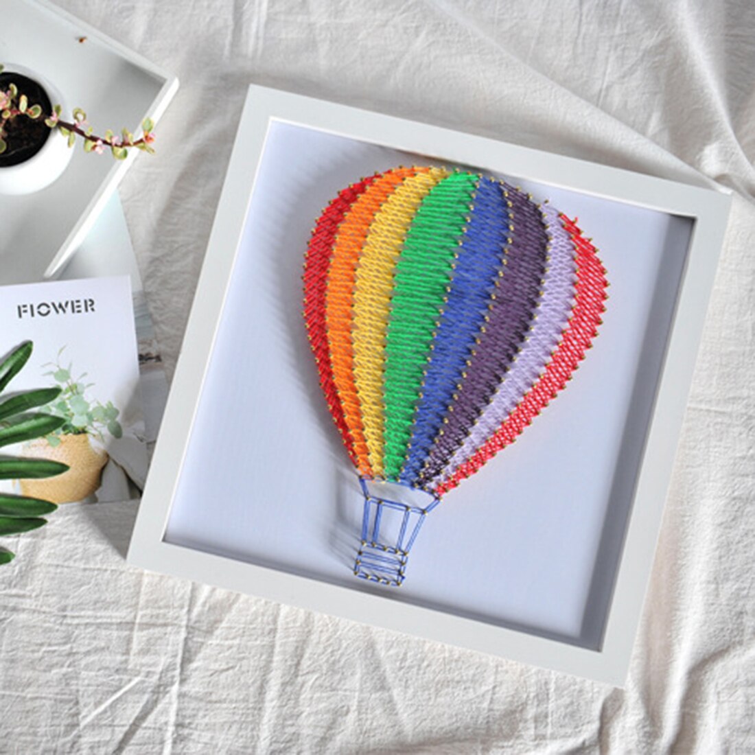 DIY Nail String Art Kit -Air Balloon Winding Lines Painting Art Kit With Frame Home Decoration Accessories For Living Room