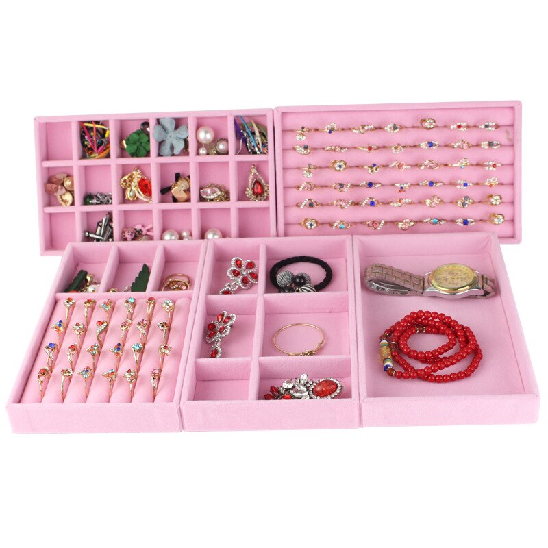 Bandeja De almacenamiento De Joyas De terciopelo rosa, Organizador De joyería, soporte para pendientes, vitrina, Organizador De Joyas
