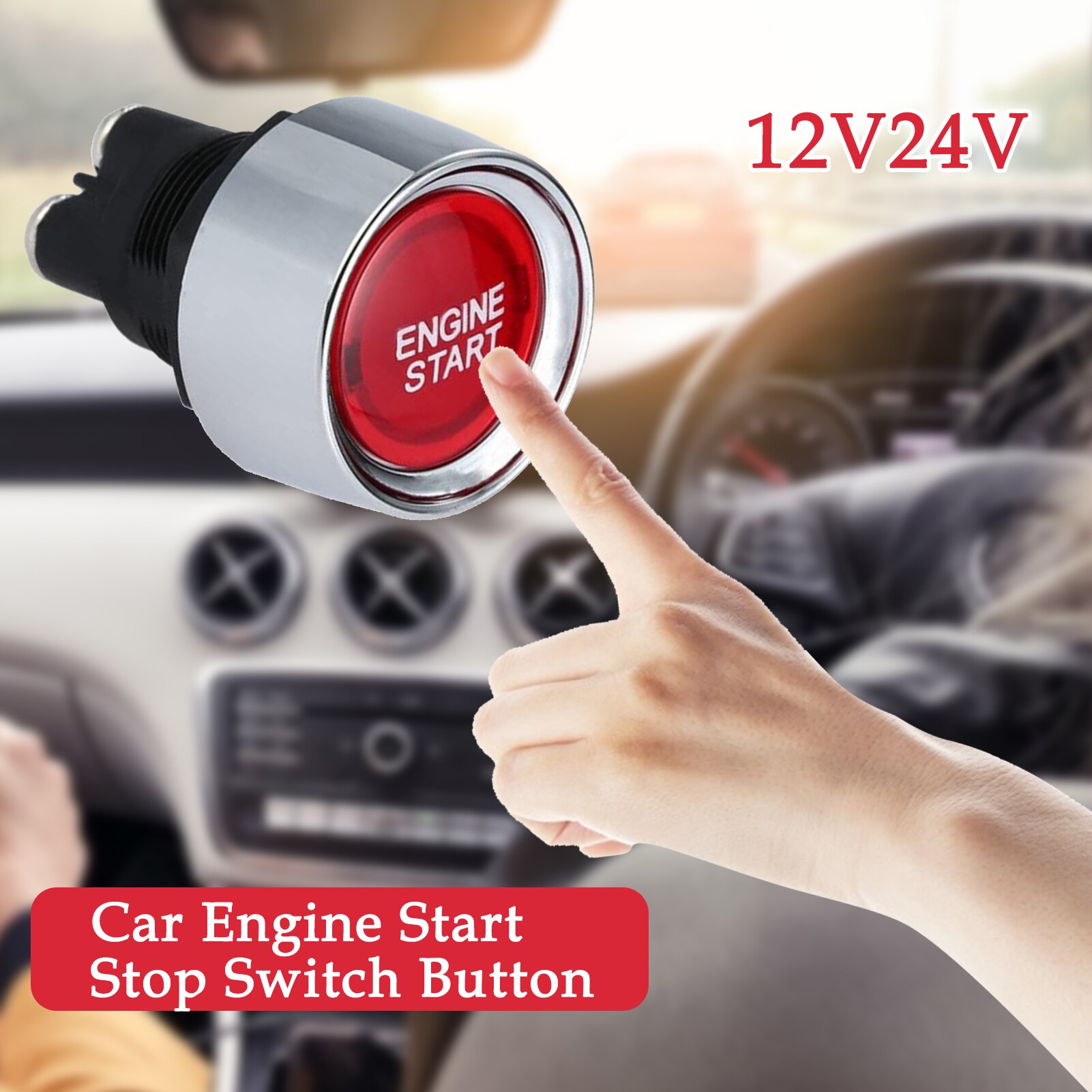 Car Engine Start Stop Switch Button 12V24V Auto Reset LED Light Button Switch ABS+metal Car Engine Start Stop Switch Button