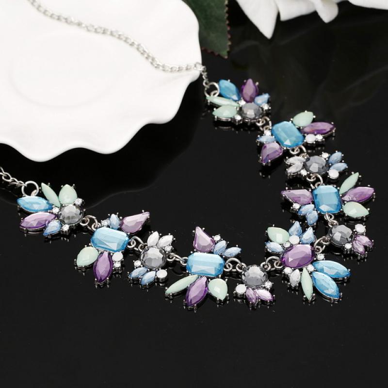 Blauw Roze Rhinestone Kettingen Hanger Boho Verklaring Ketting Goud Kleur Vintage Hanger Lady Dress Choker Ketting