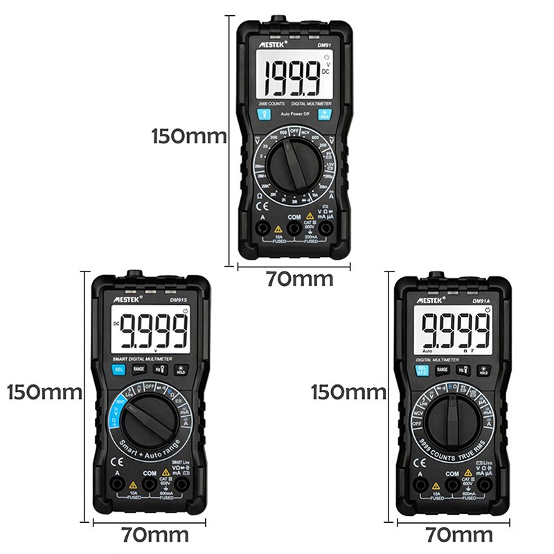 Dm91a mini digitale multimeters, intelligente multimeter, 9999 tellingen, automatisch bereik, spanningsmeter, ampèremeter, multimeter, multitester