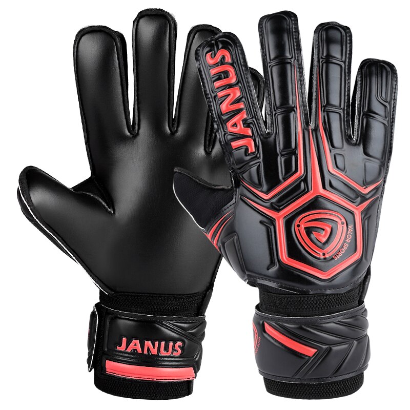 Janus fodbold målmand handsker til voksne børn mænd fodbold handske finger beskytter  s434: Sort rød / 7
