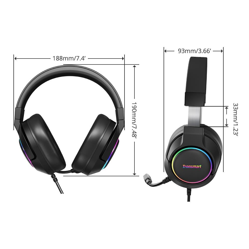 Tronsmart Sparkle Virtual 7.1 gamingowy zestaw słuchawkowy z oświetlenie RGB, Port USB dla PS4/PS5, PC/Laptop, przełącznik Nintendo, seria Xbox.