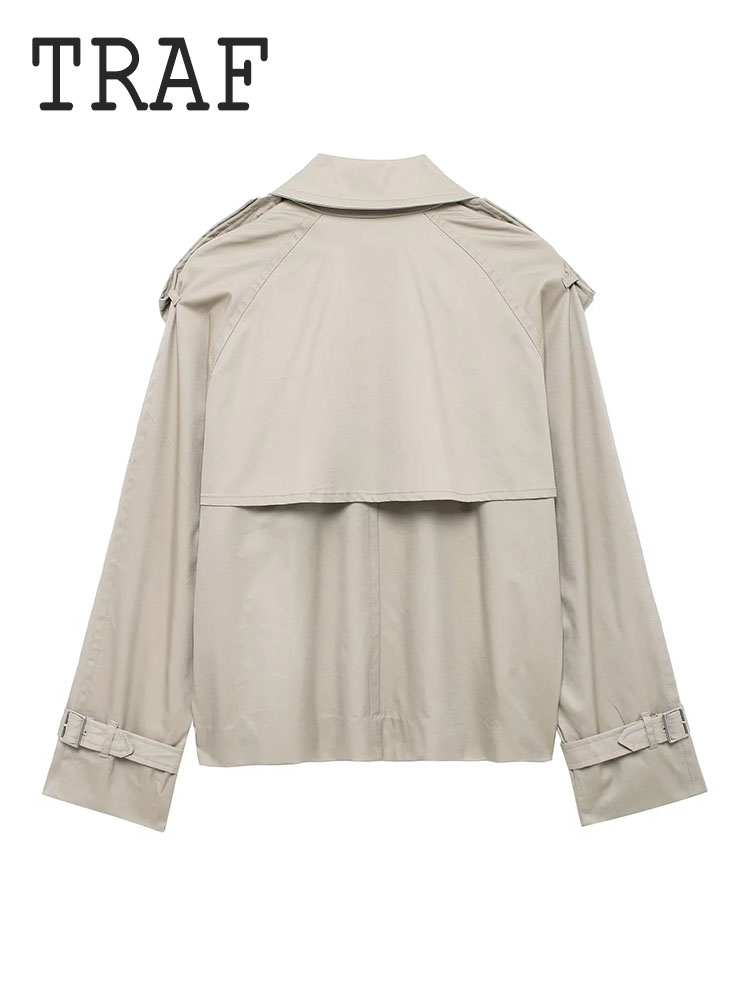 Traf Casual Stijl Korte Jas Top Voor Vrouw Dubbele Rij Knopen Damesjack Met Lange Mouwen Twee Kleuren Dagelijkse Bovenkleding