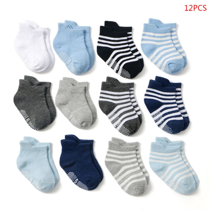 12 par/set listra intervalo criança bebê esportes algodão meias confortáveis anti deslizamento meias para 0-24 meses meninos meninas: 1-L