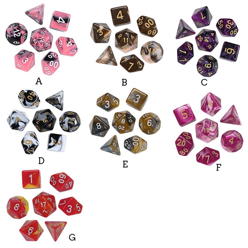 7 stks/set hars Dices D4-D20 Multi Zijdige Acryl Dobbelstenen Voor Game Polyhedral Zijdige Acryl Dices & 4A28