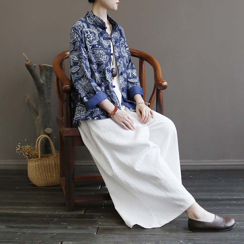 Ropa tradicional china para mujeres blusa cuello levantado Chino Mandarín chaqueta Lino bolsillo camisa señoras Tops chinos 11457