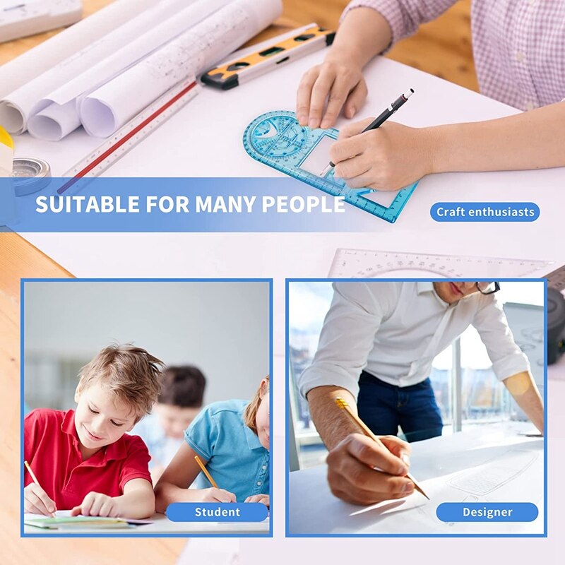 3 Maten Multifunctionele Geometrische Liniaal Plastic Tekening Liniaal Meten Sjablonen Heerser Voor School Kantoorbenodigdheden