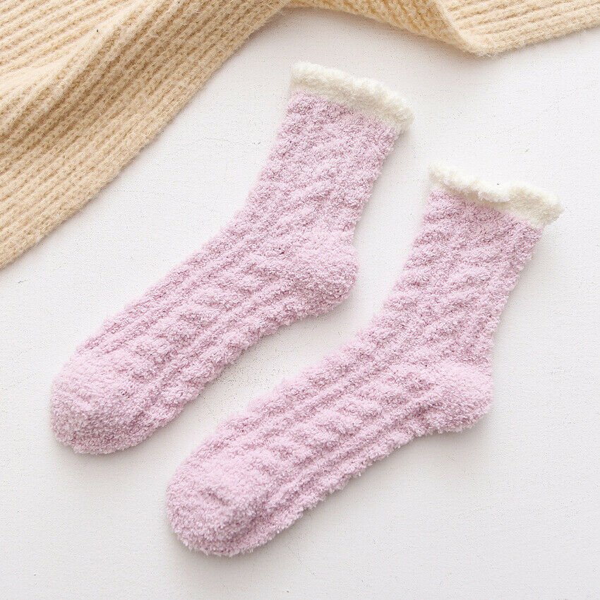Chaussettes Kawaii en molleton de corail, résistantes au froid, chaudes, épaisses, en velours, couleur bonbon, en coton, pour dormir en hiver: Purple