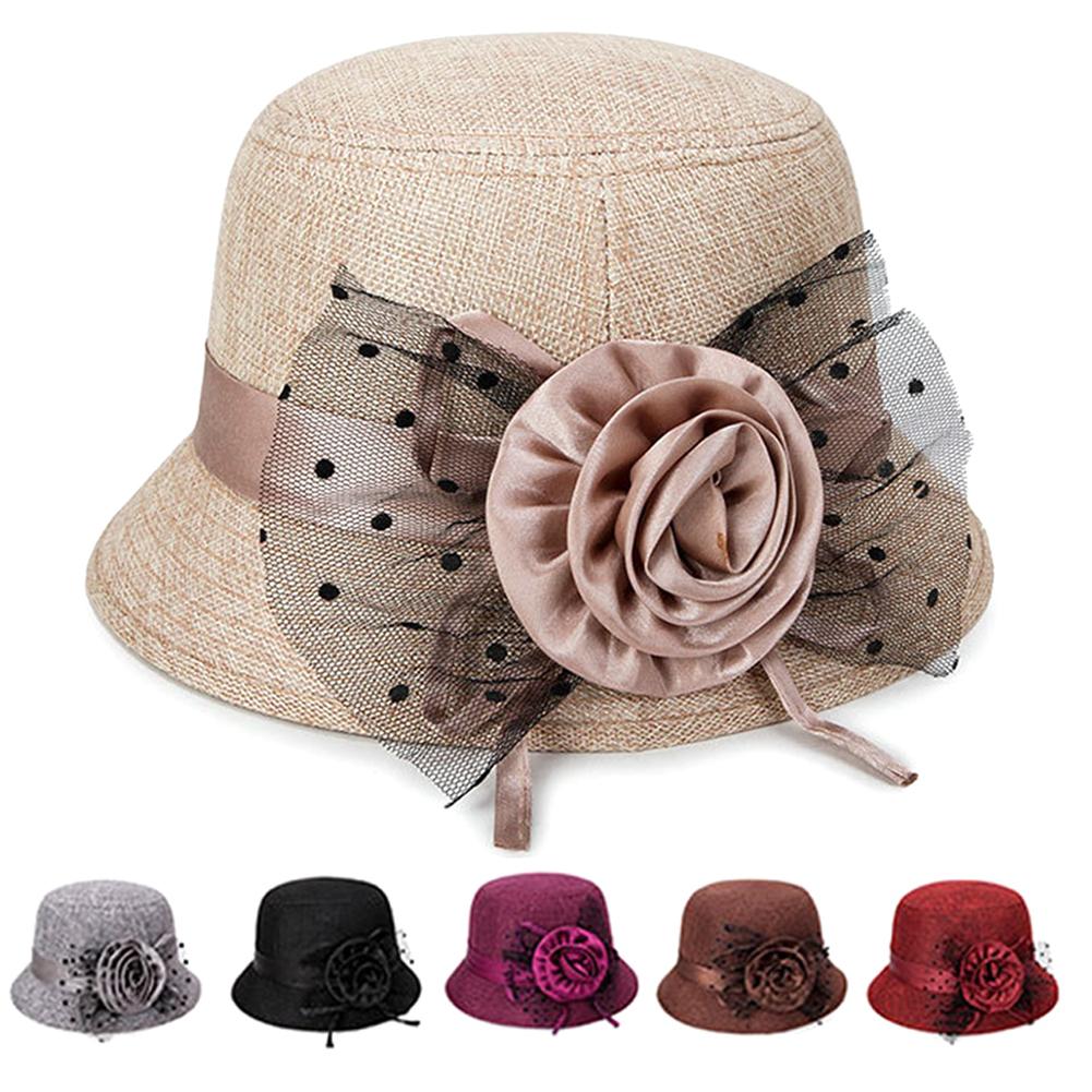Chapeau avec nœud papillon en maille à pois pour femme, chapeau seau, pare-soleil d'extérieur, , Vintage, à la
