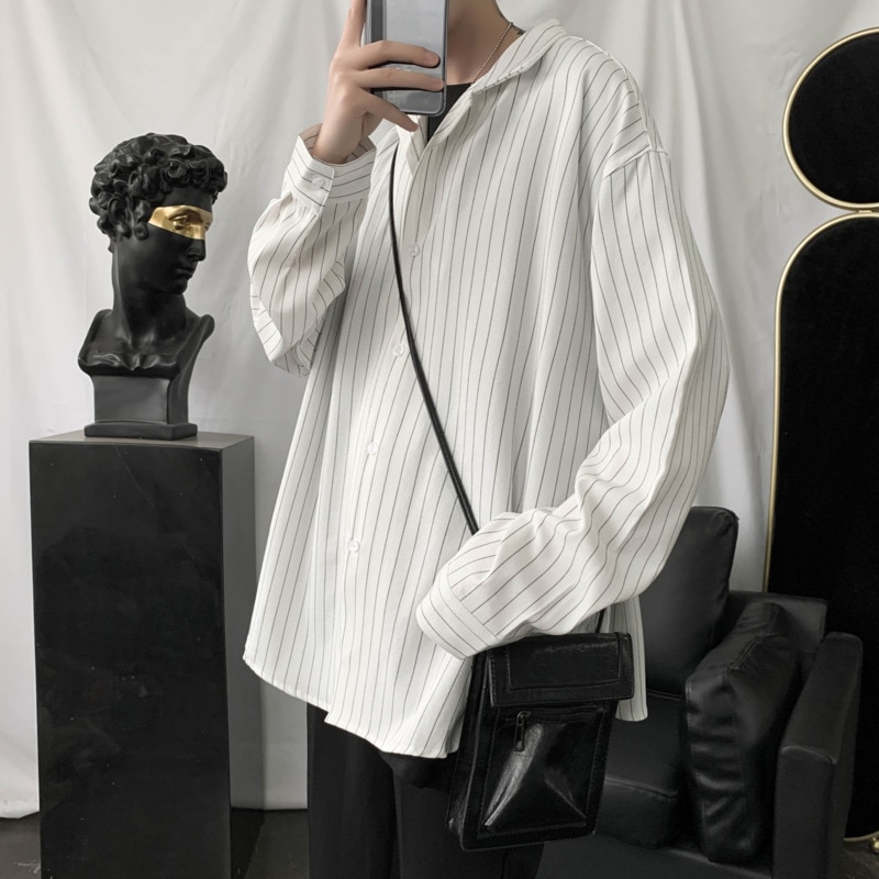 Camisa de vestir a la para hombres, camisa informal de negocios para la sociedad para hombres, Camiseta holgada salvaje de manga larga, camisas a rayas, M-2XL para hombres