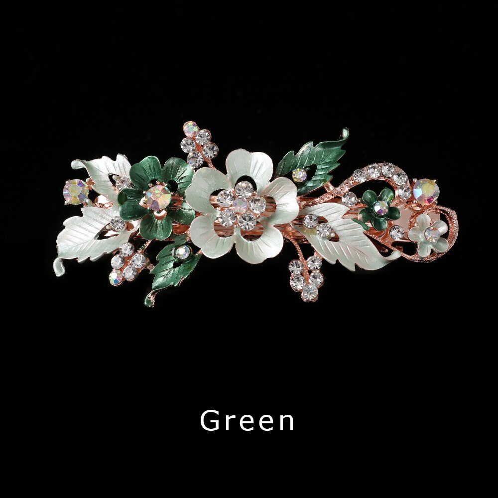 Pasadores de flores a la para mujer y niña, pasador Foral de resina, horquilla de cristal, accesorios de peinado para el cabello: green