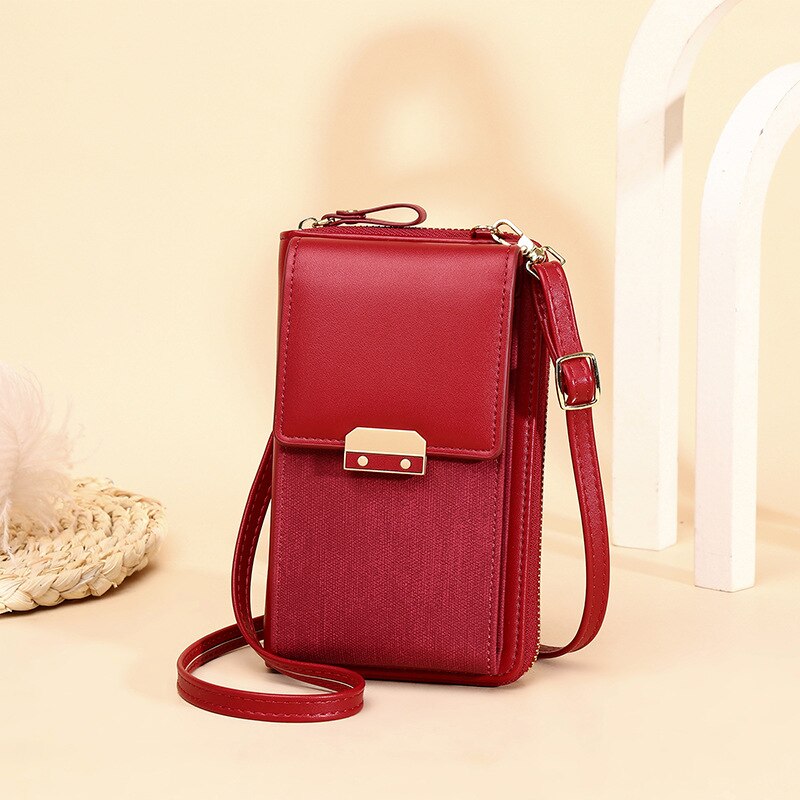 Women Messenger Bags Outing Shoulder Bag Mobile Phone Wallet Solid Color Small Mini Crossbody Bag Long Shoulder Strap: Red