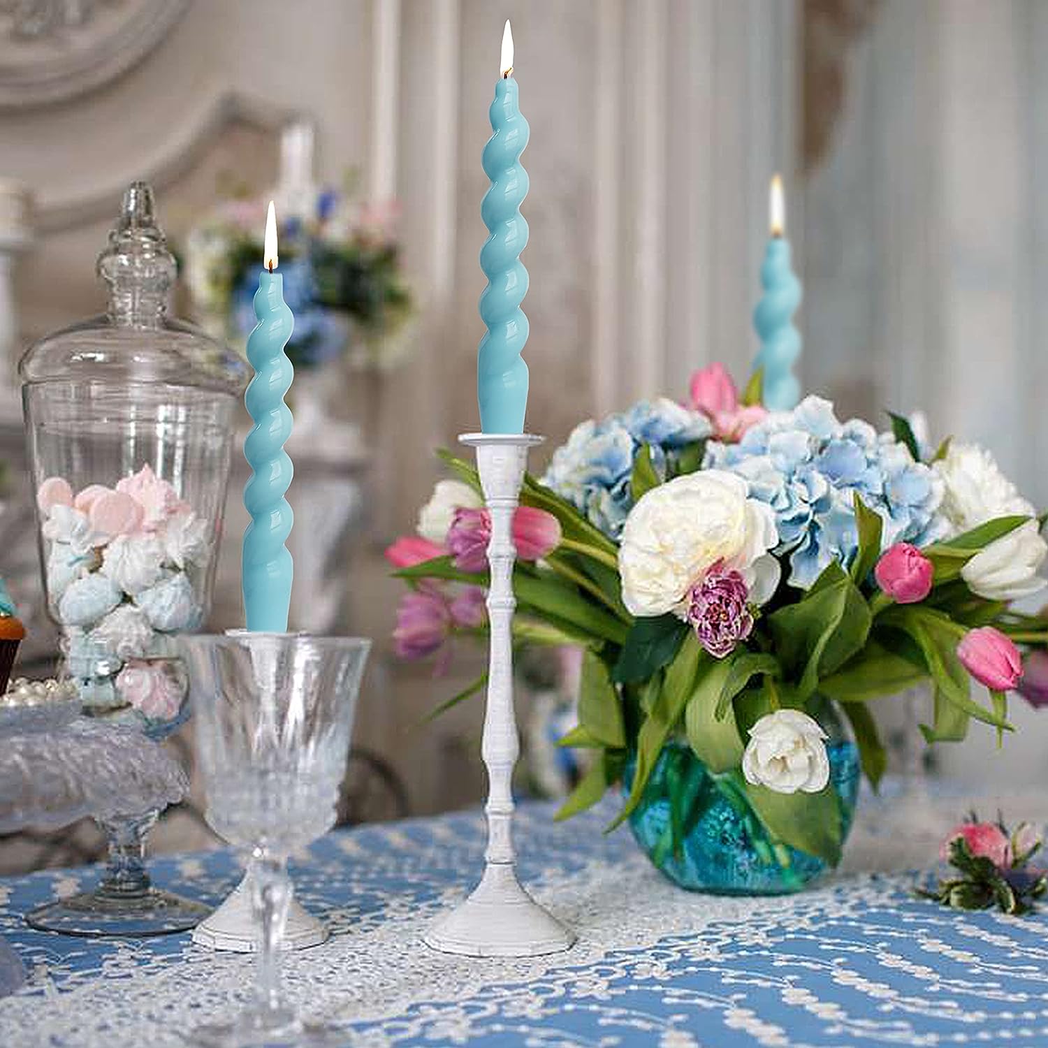 Set of 2 Spiral Taper Dinner Candles Unscented Twisted Candlesticks for Home Decor