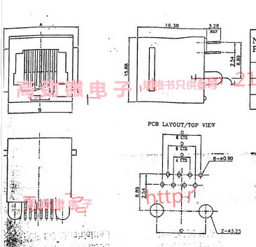 RJ11 telephone socket 52-6P4C/with edge/180 degree direct plug vertical