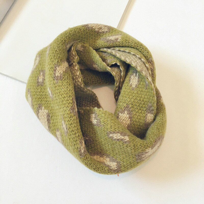 Efterår og vinter strikket børnetørklæde joker koreansk stil leopardprintet ring tørklæde til dreng og pige 16