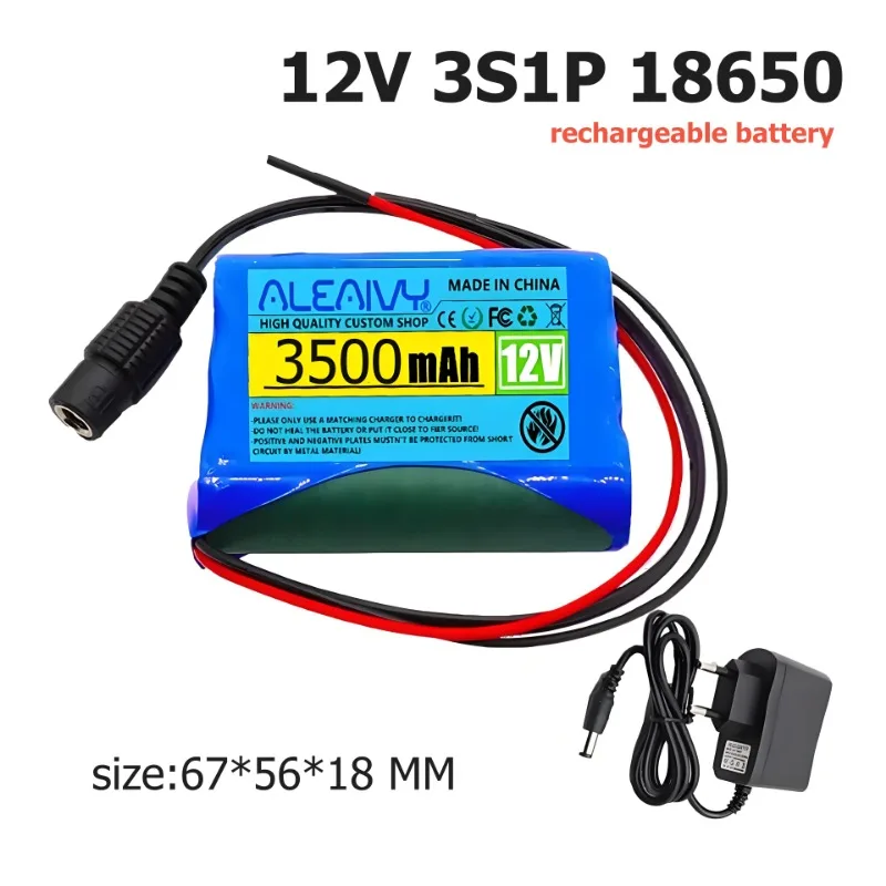 Batería de litio de 12V 3500mAh 3S1P 18650 para altavoz linterna CCTV GPS reflector recargable de larga duración: Verde