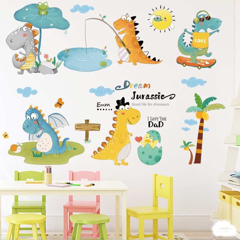 Dinosaur Shaped Wall Stickers, 4 Styles, Nursery Decor, Cartoon Animal Girl Boy, Aesthetic Wallpaper, Art
