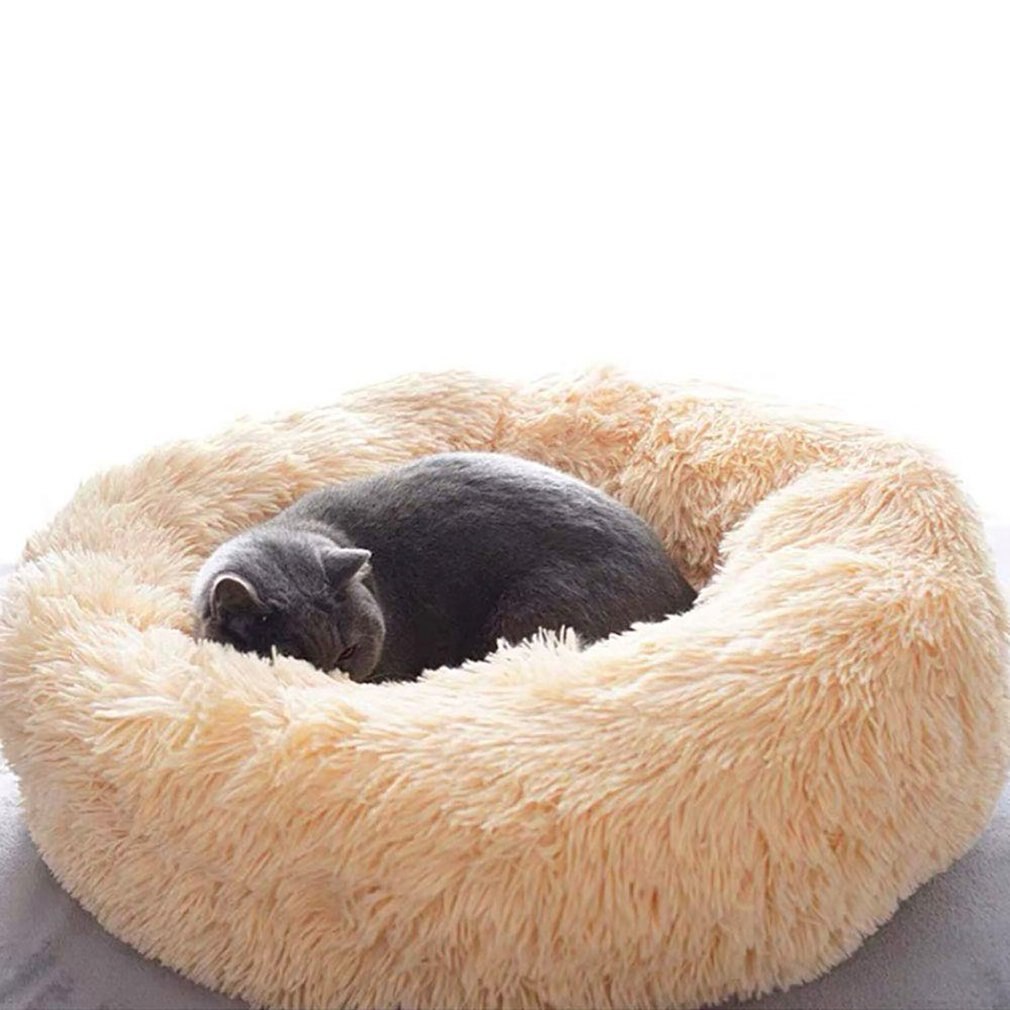 Pet Nest Bed Cats And Dogs Round Plush Material Winter Practical Pet Mats Suitable For Small And Medium Pets: Sunny Yellow / 70x70cm