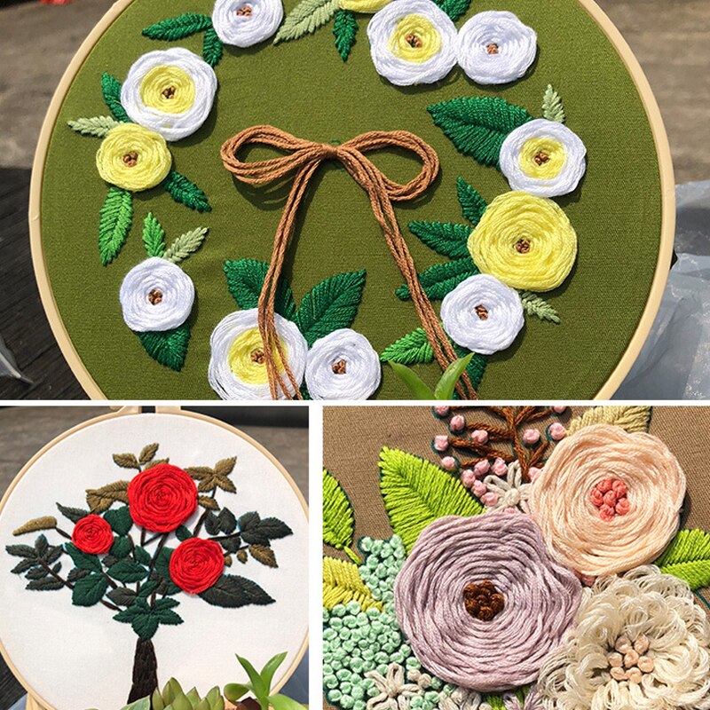 3D Europe Embroidery Kits Bouquet Cross Stitch Kit With Embroidery Hoop Bordado Iniciante Decoration Paintings DIY Sewing Supply