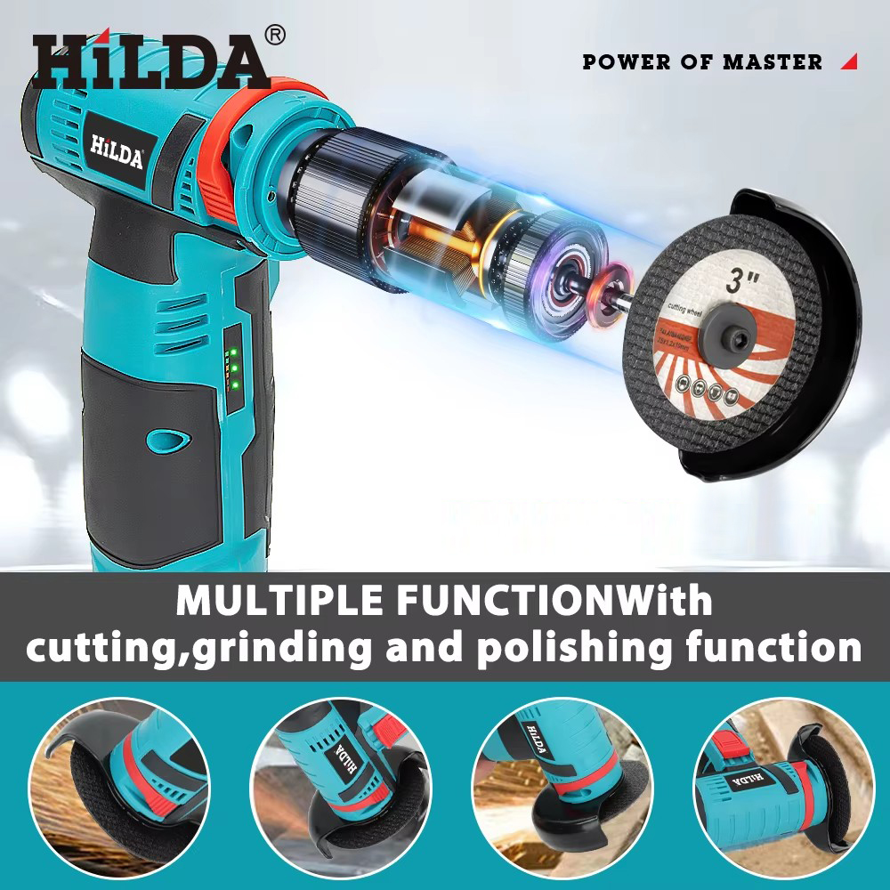 HILDA 12 V Mini-Winkelschleifer, Auto-Reparatur-Bürstenmotor, wiederaufladbar, zum Schneiden von Diamanten, kabelloses Elektrowerkzeug, Polieren und Schleifen