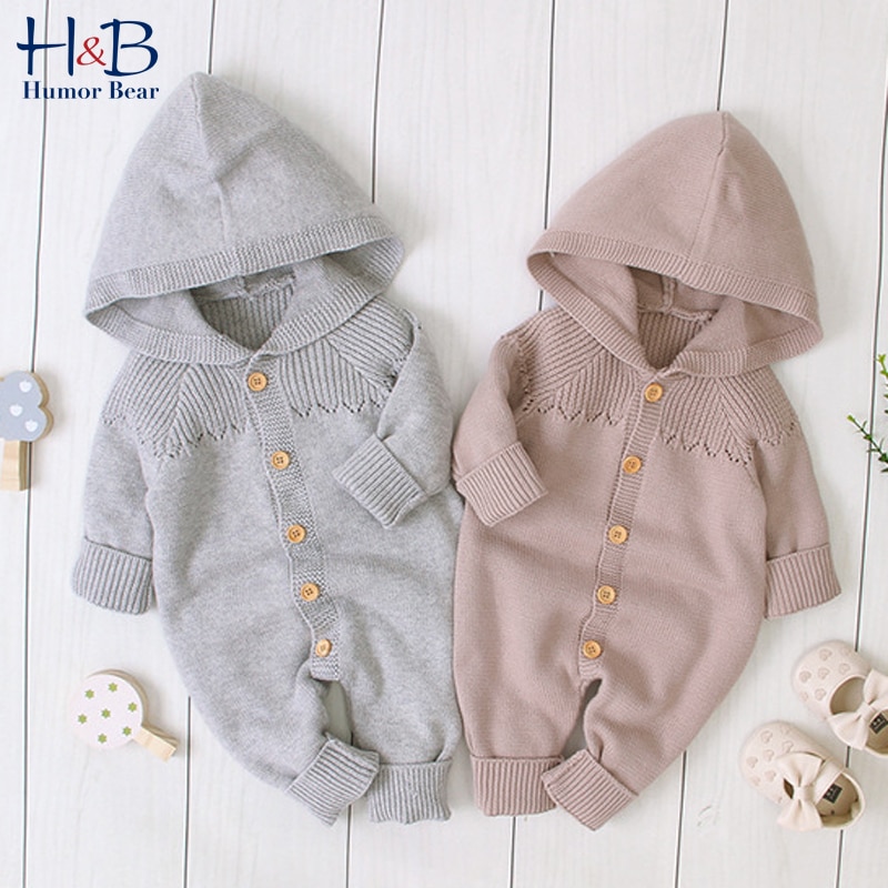 Suéter de bebé de oso de Humor, ropa de invierno , Otoño, mono de punto para bebé niña, mono con capucha de manga larga, conjunto para niños