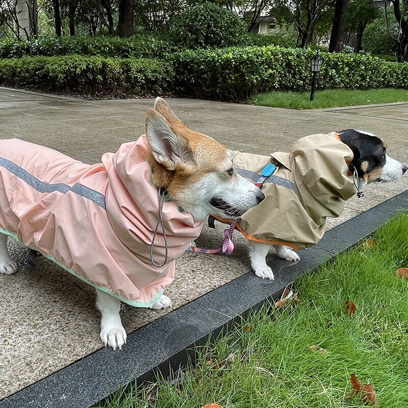 Reflektierender Hunderegenmantel, Traktionsregenmantel, wasserdichte, winddichte Katzenjacke für mittelgroße und große Hunde, Kleidungsoverall