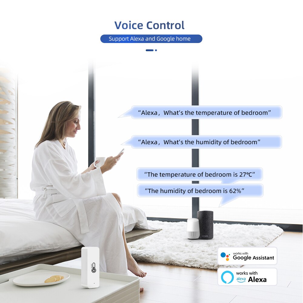 Tuya Smart Wifi / ZigBee Temperature And Humidity Sensor Indoor Hygrometer Controller Monitoring Work With Alexa Google Home