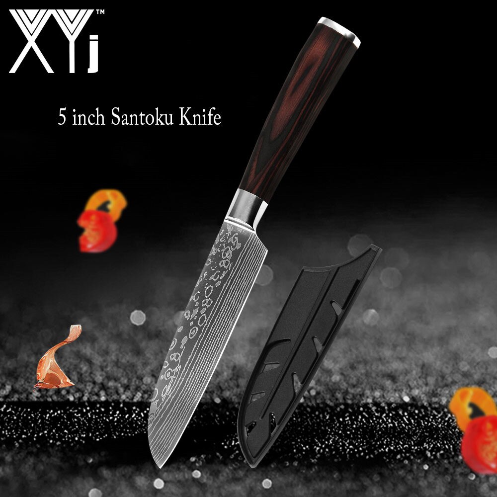 Kitchen Knives Set Stainless Steel 7CR17 Japanese Chef Knife Bread Meat Cleaver Paring Boning Kitchen Knife Covers Accessories: 5 inch Santoku Knife