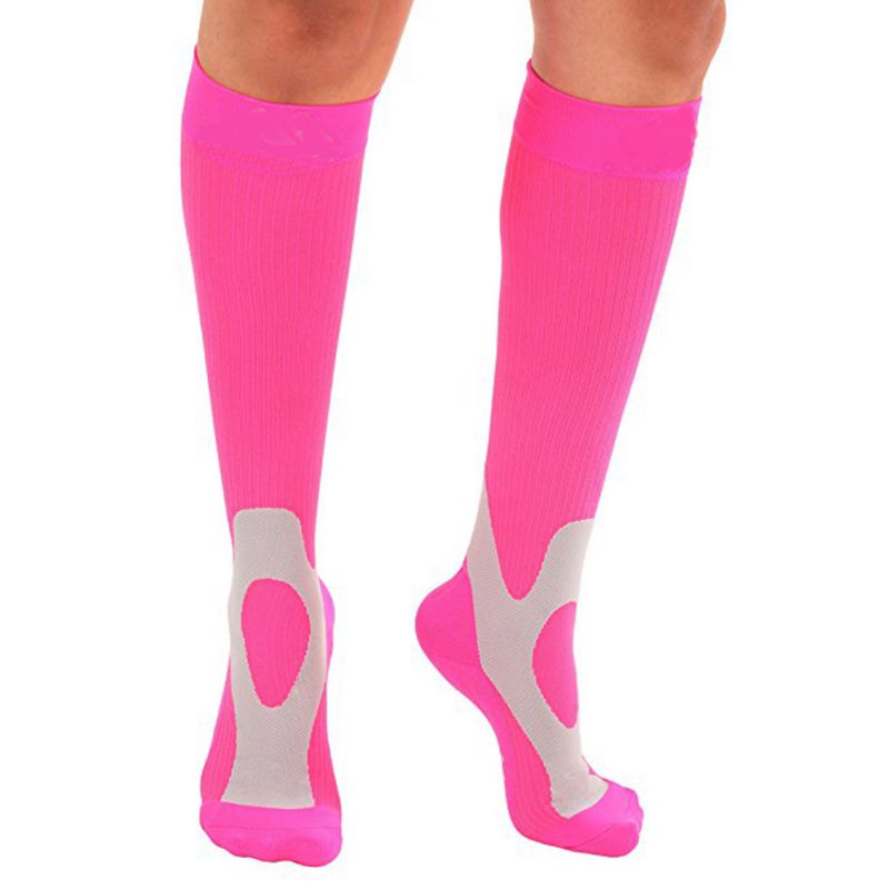 Chaussettes de Compression en cours d'exécution bas 30-40 mmhg hommes femmes chaussettes de sport pour Marathon cyclisme Football: rose / L/XL