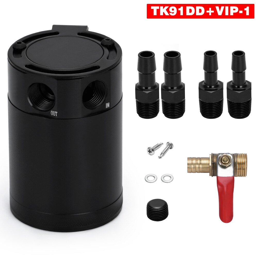 VR - 3/8" NPT Inlet Outlet 2-Port Compact Baffled Oil Catch Can Tank VR-TK91: with drain valve