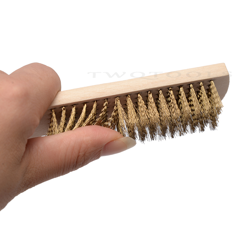 Messingbürste für Metall, Holz, Auto, Werkzeug, Reinigung, Rost, Farbentfernung, weiche Messingdraht-Kratzbürste mit Holzgriff