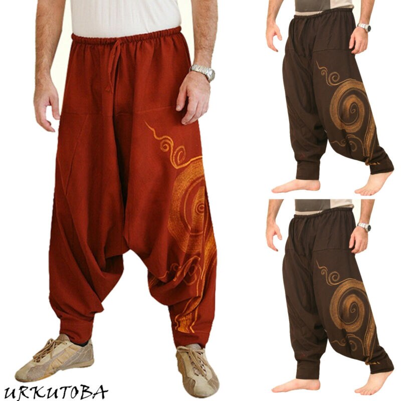 Oversize herre baggy harem bukser festival hippie boho harem ørken bukser egyptisk mystisk mønster herre tøj