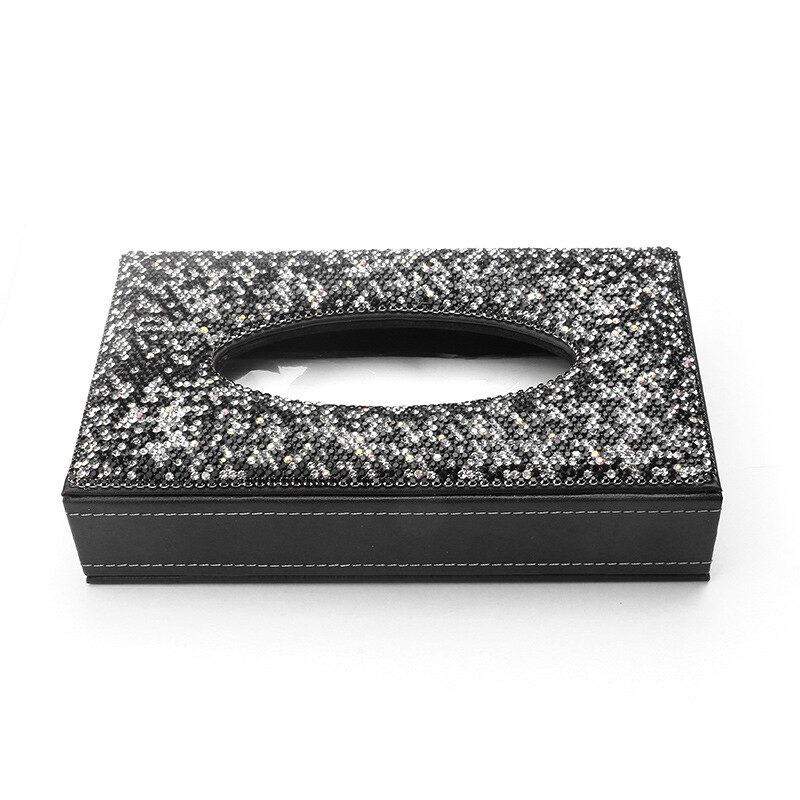 Voiture strass luxueux boîte à mouchoirs rangement serviette ensembles salle de bain Auto chambre serviette support de la boîte boîte à mouchoirs en cuir PU: Black  Cover
