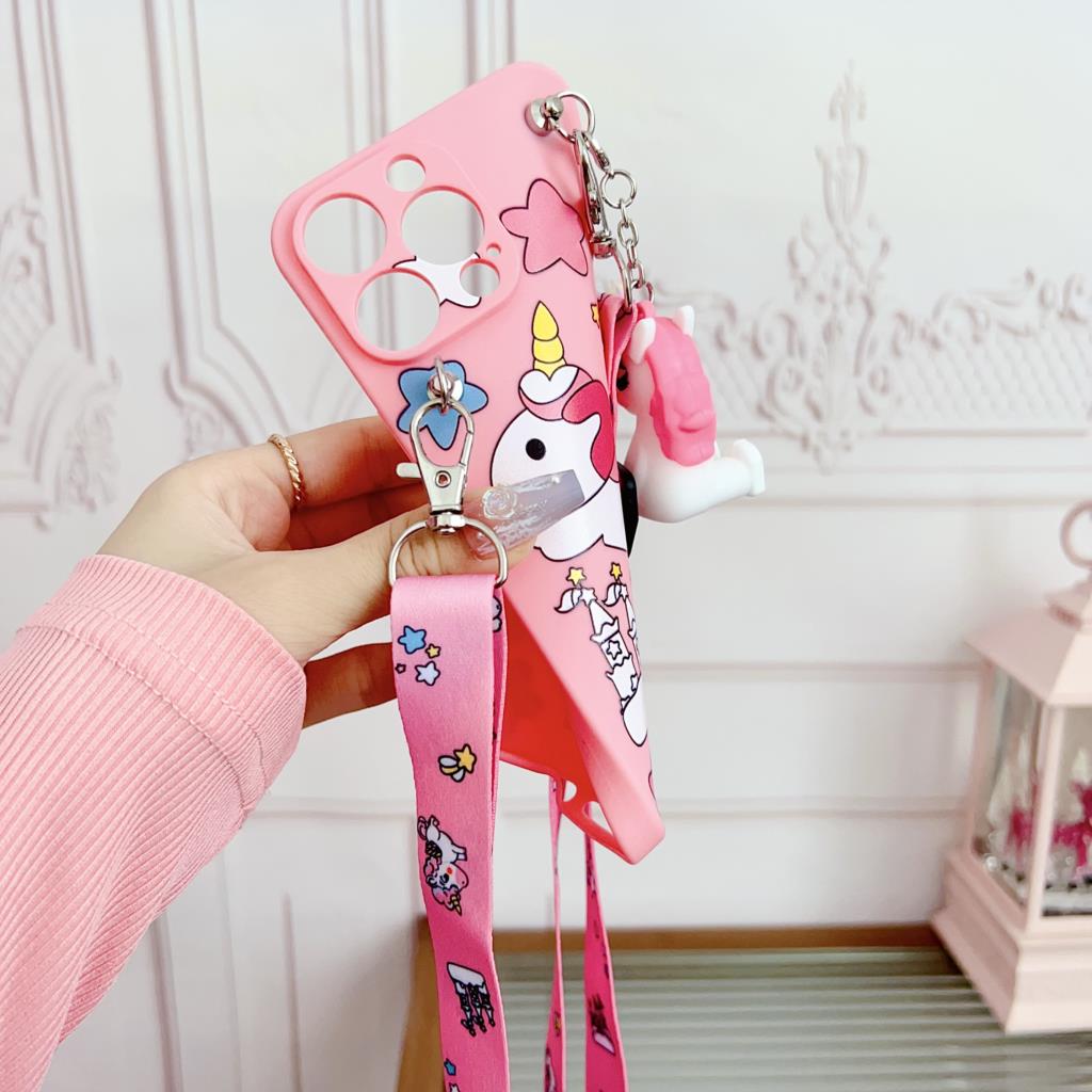 Unicornio para iPhone 6 6s 7 8 X Xs Max XR 11 12 13 14 15 Pro SE Max Funda con cuerda de soporte