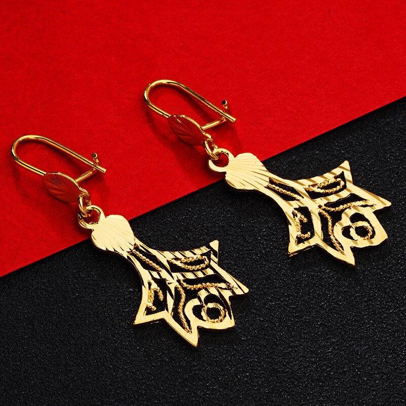 Pendientes de oro de 24K para mujer, aretes colgantes redondos de hoja de corazón, aretes largos de gota, joyería de boda de oro, de Navidad: 16