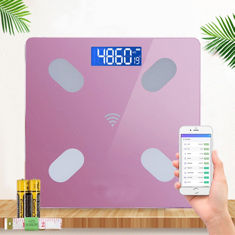 Digital Body Fat Scale BMI Weight Scales Bluetooth Body Fat Measurement Device Smart Body Weight Analyzer Bathroom Floor Scale: rose gold battery 2