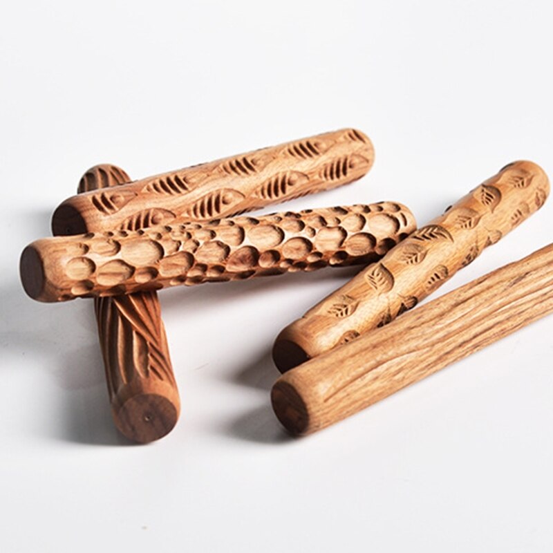 Wood Clay Texture Rolling Pin Emboss Pattern polymer clay roller Ceramic Pottery Tools 32CD